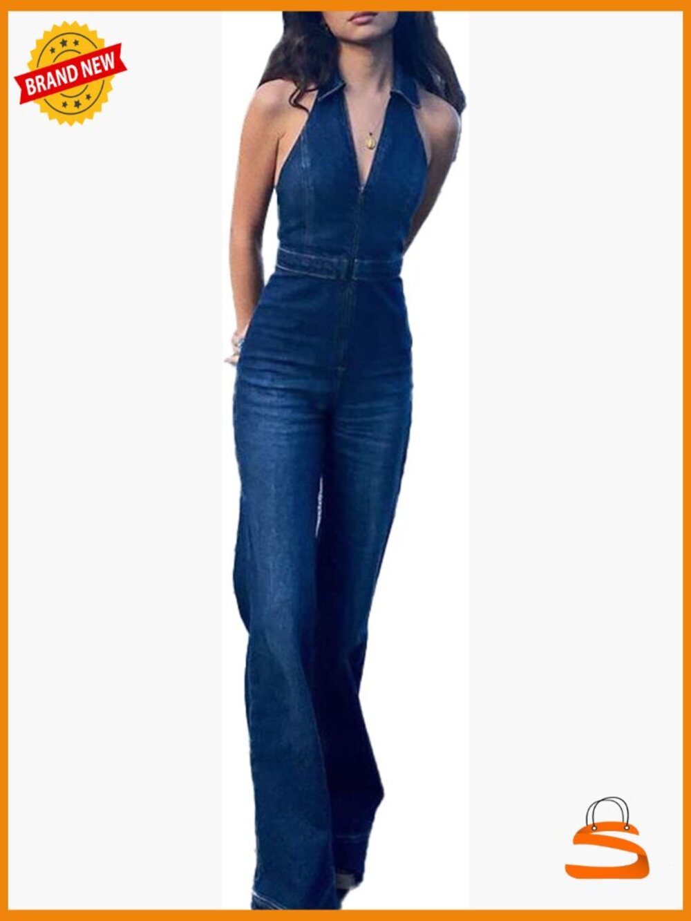 Sleeveless Y2K Denim Jumpsuit Flared Leg Romper Halter Tank Top Maxi Overall